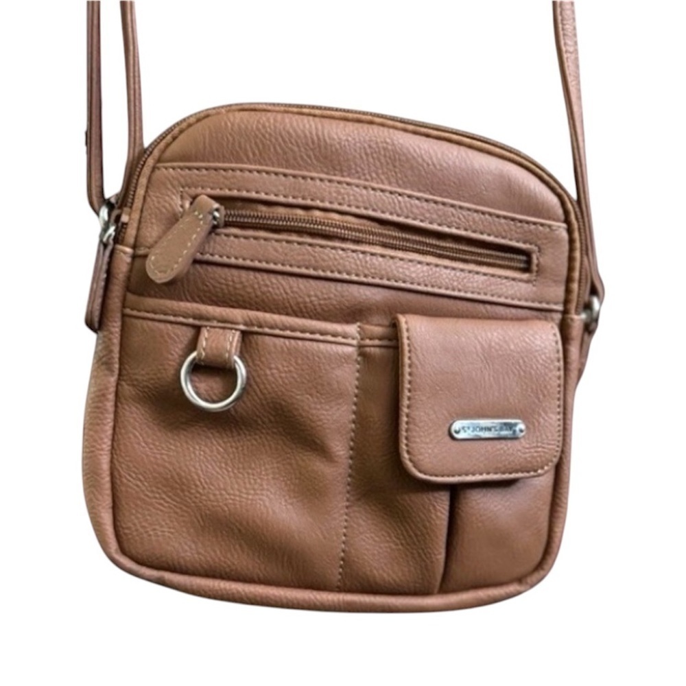 ST JOHNS BAY brown faux leather multi compartment crossbody bag